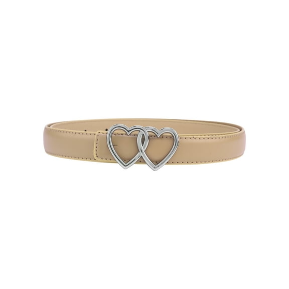 INSPIRE CHIC Women Reversible Faux Leather Belts, 0.9" Width Belt with Metal Double Hearts Ring Buckle Waistband for Dress 43.3x0.9"(LxW) Khaki