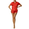 thumbnail image 1 of INSPIRE CHIC Women's Satin Pajama Set Button Short Sleeve Shirt with Shorts 2 Pcs Loungwear Sleepwear XS Red, 1 of 6