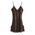 thumbnail image 1 of INSPIRE CHIC Women Satin Lace Trim Sleepwear Nightgown Pajama Slip Dress Coffee-Lace XXL, 1 of 7