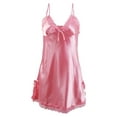 thumbnail image 1 of INSPIRE CHIC Women Satin V Neck Floral Lace Trim Sleepwear Nightgown Pajama Slip Dress Pink-lace XL, 1 of 6