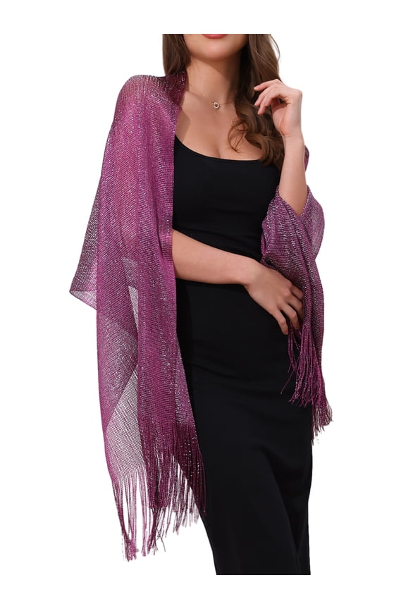 Women Shawls and Wraps for Evening Dresses, Bling Sparkly Shiny Shimmer Dressy for Wedding Party Dark Purple(Silver) 74.8"x17.7"(LxW)