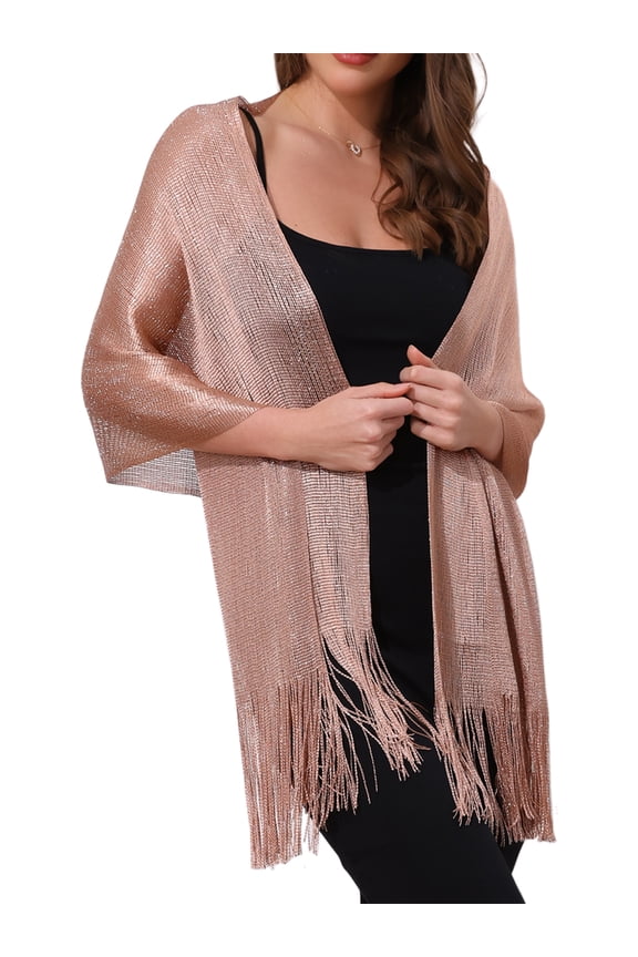 Women Shawls and Wraps for Evening Dresses, Bling Sparkly Shiny Shimmer Dressy for Wedding Party Rose Gold(Silver) 74.8"x17.7"(LxW)