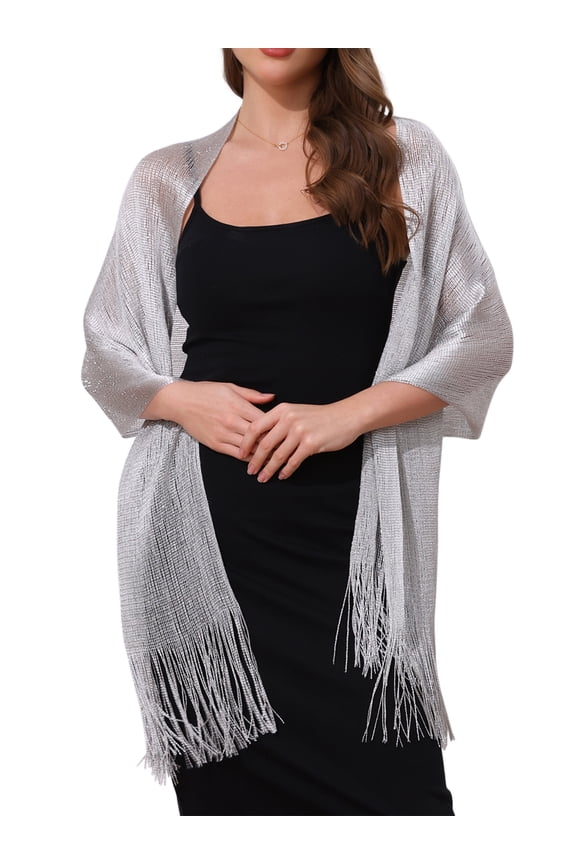 Women Shawls and Wraps for Evening Dresses, Bling Sparkly Shiny Shimmer Dressy for Wedding Party Silver(Silver) 74.8"x17.7"(LxW)