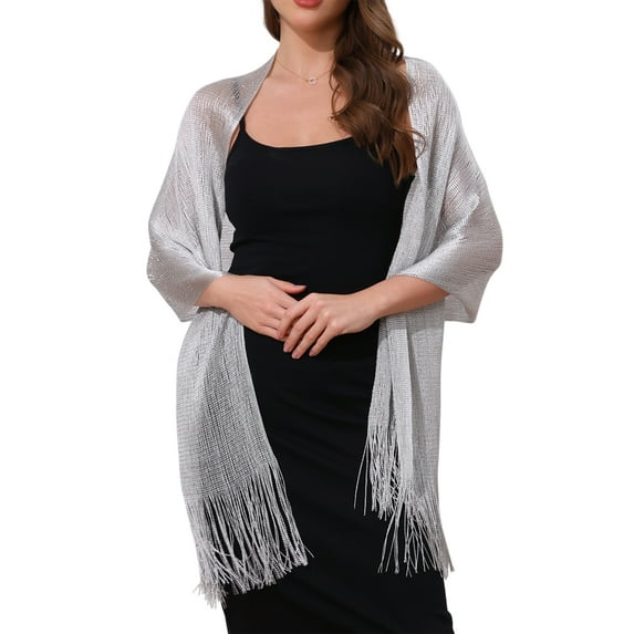 INSPIRE CHIC Women Shawls and Wraps for Evening Dresses, Bling Sparkly Shiny Shimmer Dressy for Wedding Party Silver(Silver) 74.8"x17.7"(LxW)