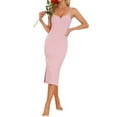 thumbnail image 1 of INSPIRE CHIC Women's Sleeveless Ribbed Knit Night Shirt Elegant Sleep Dress Summer Midi Camisole Nightgowns XS Pink, 1 of 6