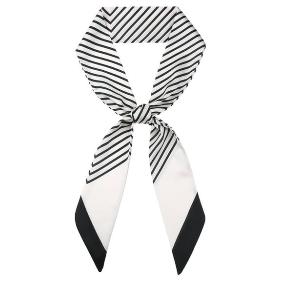 INSPIRE CHIC Women Striped Print Skinny Long Scarves, Satin Silky Neck Scarf Neckerchief Ribbon Headband 51.2x2.8" Beige