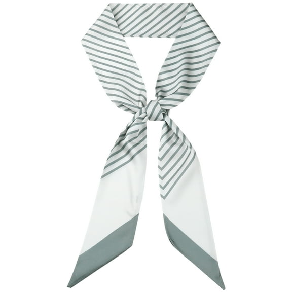 INSPIRE CHIC Women Striped Print Skinny Long Scarves, Satin Silky Neck Scarf Neckerchief Ribbon Headband 51.2x2.8" Gray