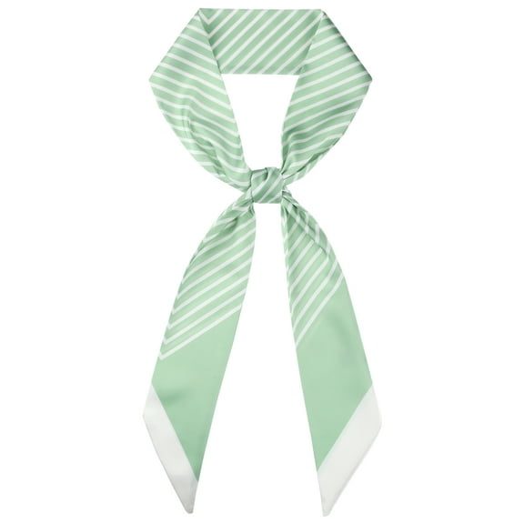 INSPIRE CHIC Women Striped Print Skinny Long Scarves, Satin Silky Neck Scarf Neckerchief Ribbon Headband 51.2x2.8" Light Green