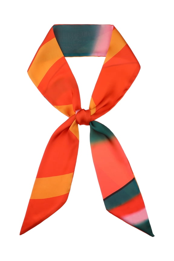 Women Striped Printed Skinny Long Scarves, Satin Silky Neck Scarf Neckerchief Ribbon Hair Band 140x8cm/55.1x3.1" Style-11