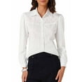 thumbnail image 1 of INSPIRE CHIC Women Work Shirt Striped Lace Lapel Collar Button Down Long Sleeve Office Blouse S White, 1 of 6