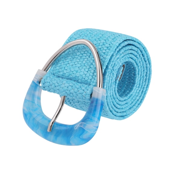 INSPIRE CHIC Women Woven Wide Stretch Belts, Straw Rattan Triangle Buckle Elastic Belt Waistband for Dress 41.3x1.9"(LxW) Blue