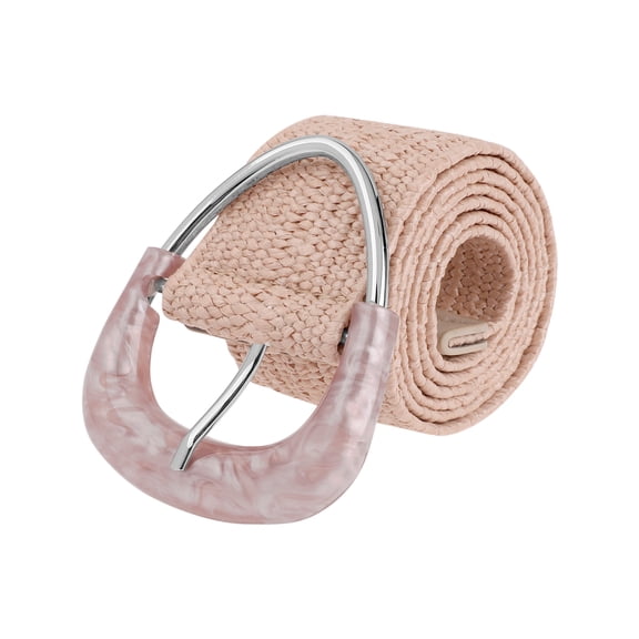 INSPIRE CHIC Women Woven Wide Stretch Belts, Straw Rattan Triangle Buckle Elastic Belt Waistband for Dress 41.3x1.9"(LxW) Dusty Pink