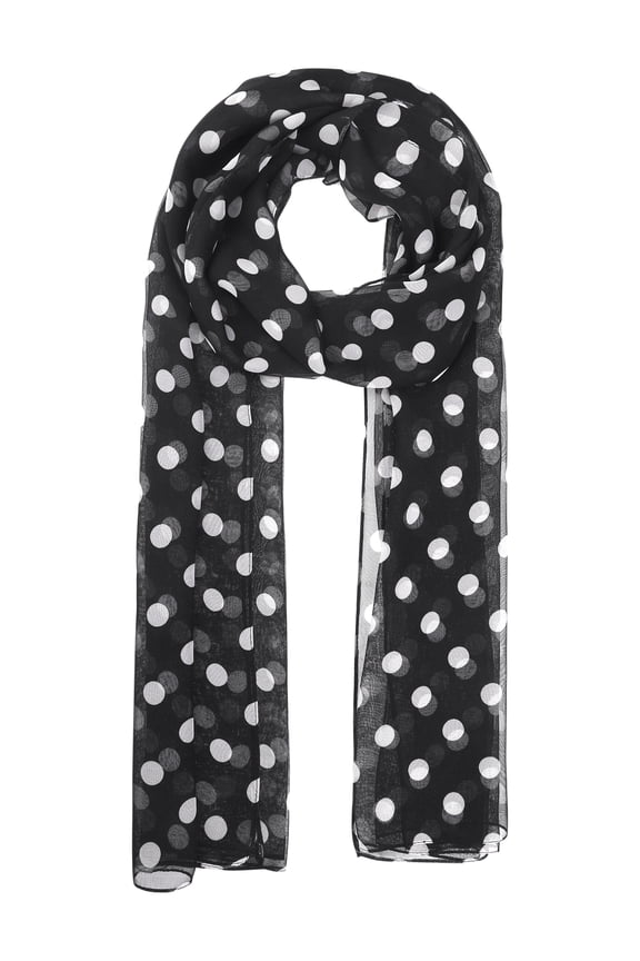 Women's 1950s Polka Dots Chiffon Scarf, Retro Lightweight Soft Sheer Long Head Wrap Shawl Scarves for All Season 70.9"x27.6" Black-White Dots