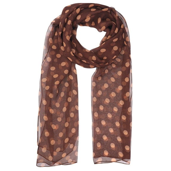 INSPIRE CHIC Women's 1950s Polka Dots Chiffon Scarf, Retro Lightweight Soft Sheer Long Head Wrap Shawl Scarves for All Season 70.9"x27.6" Brown