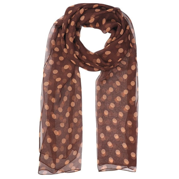 INSPIRE CHIC Women's 1950s Polka Dots Chiffon Scarf, Retro Lightweight Soft Sheer Long Head Wrap Shawl Scarves for All Season 70.9"x27.6" Brown