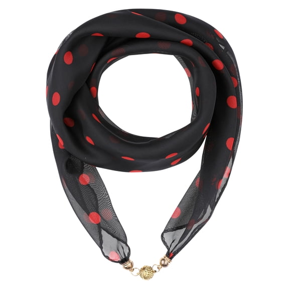 INSPIRE CHIC Women's 1950s Polka Dots Chiffon Square Scarf, Retro Lightweight Soft Sheer Scarf with Magnetic Buckle 25.6x25.6" Black-Red Dots