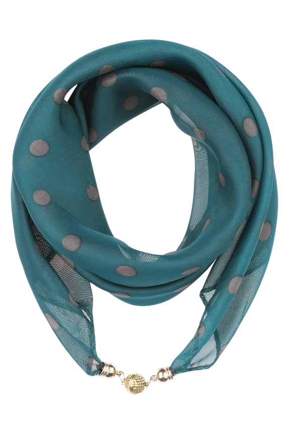 Women's 1950s Polka Dots Chiffon Square Scarf, Retro Lightweight Soft Sheer Scarf with Magnetic Buckle 25.6x25.6" Dark Green-Brown Dots