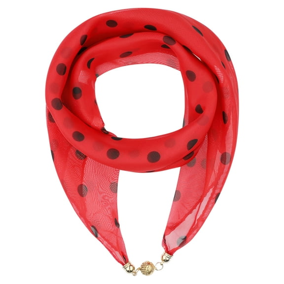 INSPIRE CHIC Women's 1950s Polka Dots Chiffon Square Scarf, Retro Lightweight Soft Sheer Scarf with Magnetic Buckle 25.6x25.6" Red
