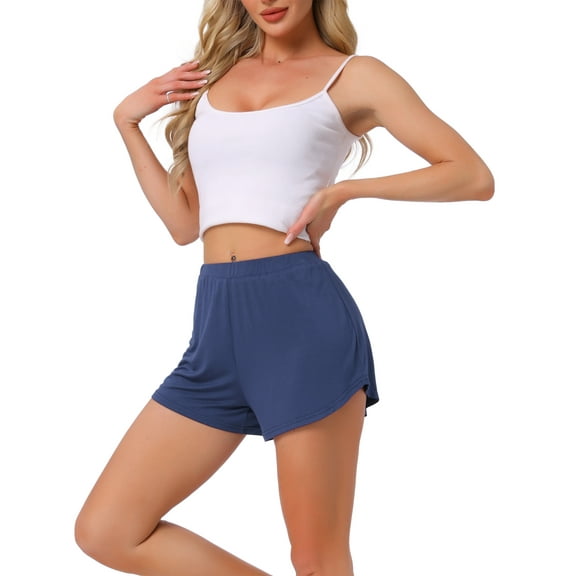 INSPIRE CHIC Women's 2-Pack Lounge Shorts High Waist Casual Sleepwear Cozy Solid Sleep Pajama Bottoms L Blue+Blue