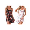 thumbnail image 1 of INSPIRE CHIC Women's 2 Pack Pajama Dress Lace Trim V-Neck Nightgown Adjustable Strap Silky Sleepwear Chemise Knee Length for Fall Black Floral/White Floral Medium, 1 of 6