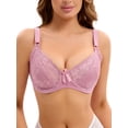 thumbnail image 1 of INSPIRE CHIC Women's 2 Pcs Bra Set Lace Push-up Underwire Support Full Coverage Bras Set D 46 White/Pink, 1 of 4