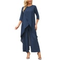 thumbnail image 1 of Women's 2 Piece Chiffon Sets Summer Dressy Pantsuits High Low Top Pants Set Formal Wedding Guest Outfit S Dark Blue, 1 of 6