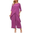 thumbnail image 1 of Women's 2 Piece Chiffon Sets Summer Dressy Pantsuits High Low Top Pants Set Formal Wedding Guest Outfit XL Purple, 1 of 6