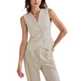 thumbnail image 1 of INSPIRE CHIC Women's 2 Piece Outfit Sleeveless Blazer Vest Wide Leg Pants Business Casual Matching Sets L Beige, 1 of 6