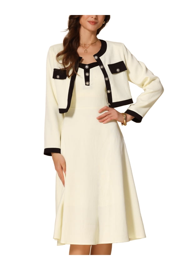 Women's 2 Piece Outfit Work Office Suit Sets Elegant Blazer and Spaghetti Strap Midi Dress M White
