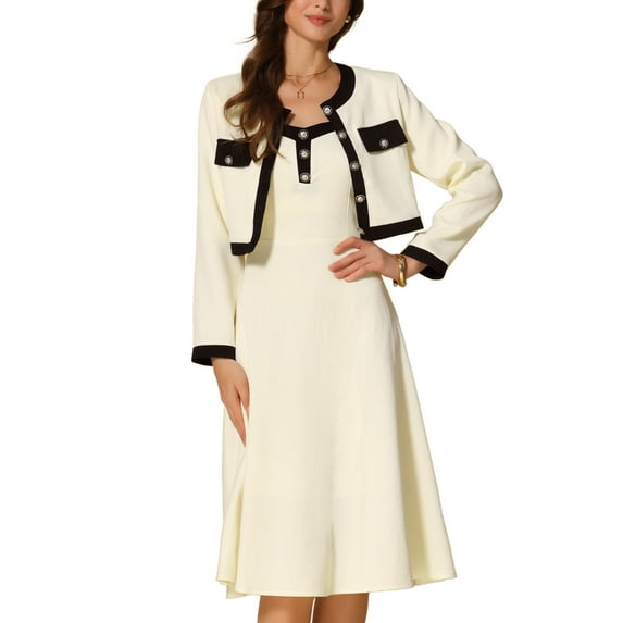 INSPIRE CHIC Women's 2 Piece Outfit Work Office Suit Sets Elegant Blazer and Spaghetti Strap Midi Dress XS White