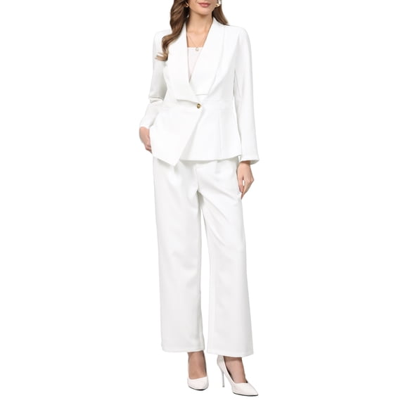 INSPIRE CHIC Women's 2 Piece Pant Suit Set 2026 Work Office Blazers and Pants Professional Sets 2XL White