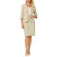 thumbnail image 1 of INSPIRE CHIC Women's 2 Piece Set Business Suit Pencil Skirt Collarless Work Blazer S Beige, 1 of 5