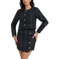 thumbnail image 1 of INSPIRE CHIC Women's 2 Piece Skirt Set Plaid Tweed Blazer Button Down Long Sleeve Jacket Mini Skirt Sets M Dark Blue, 1 of 7