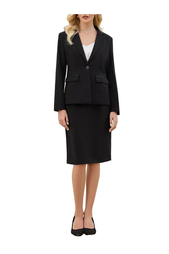 Women's 2 Piece Skirt Suit Set 2025 Business Work Blazers and Pencil Skirts XL Black