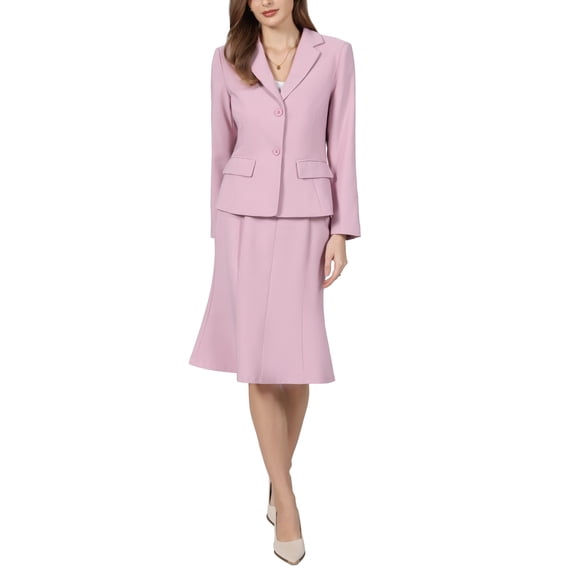 INSPIRE CHIC Women's 2 Piece Skirt Suit Set 2025 Trendy Work Blazers and Fishtail Pencil Skirts M Pink