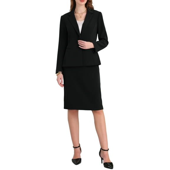 INSPIRE CHIC Women's 2 Piece Suit Skirt Set Business Formal Blazer and Pencil Skirt M Black