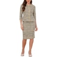 thumbnail image 1 of INSPIRE CHIC Women's 2 Piece Tweed Suit Set Button Down 3/4 Sleeve Jacket Pencil Skirt Set Orange S, 1 of 6