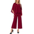 thumbnail image 1 of INSPIRE CHIC Women's 2 Pieces Sets Elegant Chiffon Sleeve Top Wide Legs Pants XL Burgundy, 1 of 6