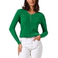 thumbnail image 1 of INSPIRE CHIC Women's Fall Winter Blouse Long Sleeve V Neck Elegant Ribbed Knit Tops L Green, 1 of 6