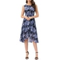 thumbnail image 1 of INSPIRE CHIC Women's Summer Dresses Wrap Ruffle Hem Round Neck Keyhole Back Sleeveless Floral Dress M Dark Blue, 1 of 6