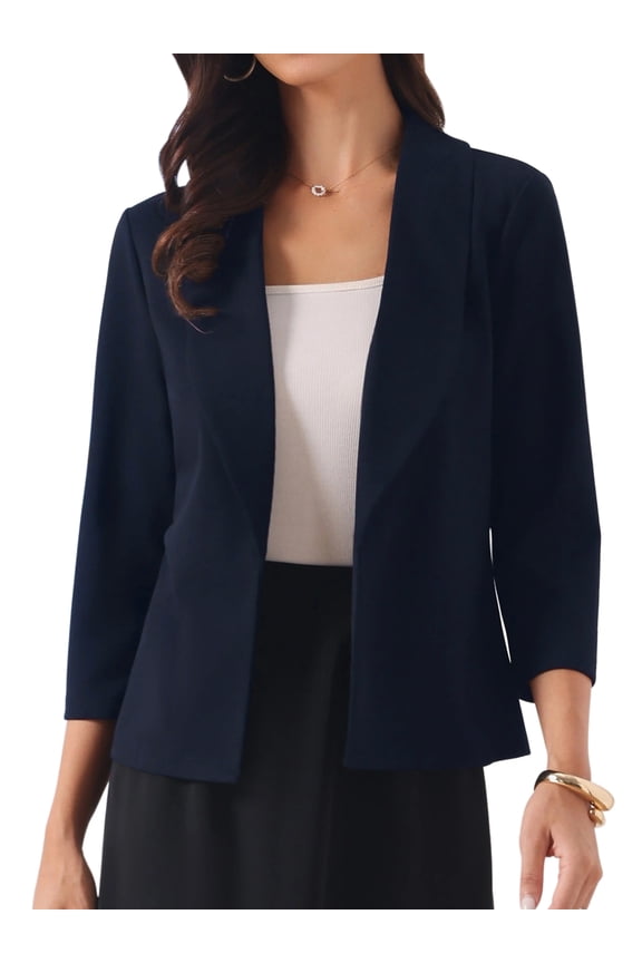Women's 3/4 Sleeve Cardigan Blazer Shawl Collar Open Front Lightweight Stretchy Jackets S Dark Blue