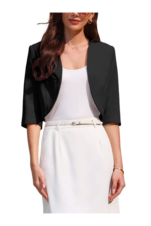 Women's 3/4 Sleeve Cardigan Open Front 2026 Elegant Cocktail Bolero Shrug for Dress XL Black