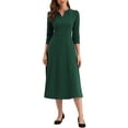 thumbnail image 1 of INSPIRE CHIC Women's Work Dress A Line 3/4 Sleeves Elegant Midi Dress 3XL Dark Green, 1 of 5