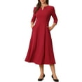 thumbnail image 1 of INSPIRE CHIC Women's Work Dress A Line 3/4 Sleeves Elegant Midi Dress L Red, 1 of 5