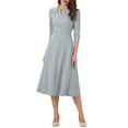 thumbnail image 1 of INSPIRE CHIC Women's 3/4 Sleeve Dresses V Neck Pockets Elegant A-Line Dress Work Business Fall Outfits M Grey, 1 of 5