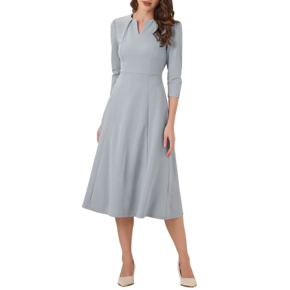 INSPIRE CHIC Women's Work Dress A Line 3/4 Sleeves Elegant Midi Dress M Grey