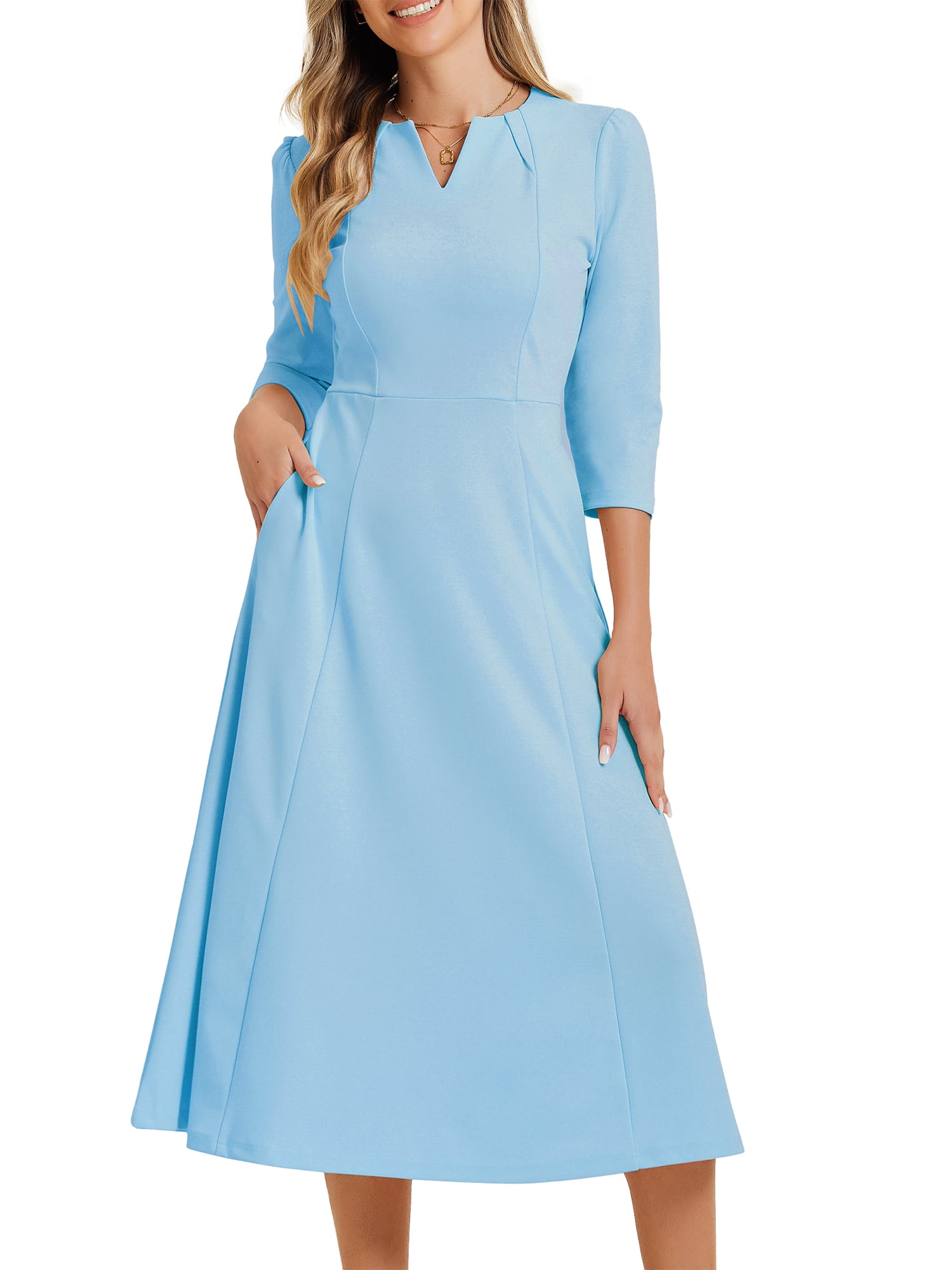 INSPIRE CHIC Women's Dress A Line Elegant Midi Work Outfits Dress S Light  Blue - Walmart.com