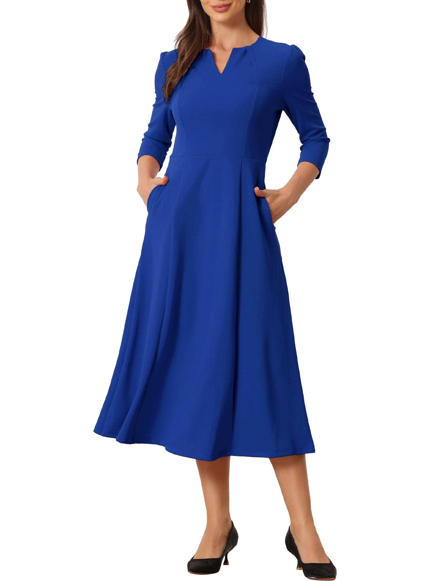 INSPIRE CHIC Women's 3/4 Sleeve Dresses V Neck Pockets INSPIRE CHIC Women's 3/4 Sleeve Dresses V Neck Pockets