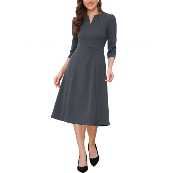 INSPIRE CHIC Women's Work Dress A Line 3/4 Sleeves Elegant Midi Dress XL Dark Grey