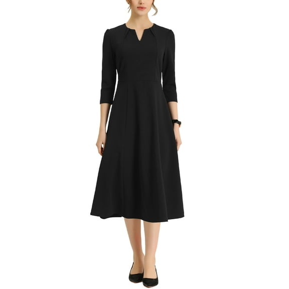INSPIRE CHIC Women's Work Dress A Line 3/4 Sleeves Elegant Midi Dress XS Black